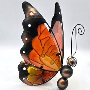 Solar Light Garden Decor Butterfly Indoor Outdoor Glass & Metal Ornament 11"